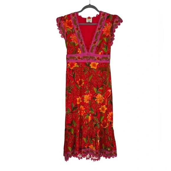 FARM Rio Solar Forest V-Neck Midi Dress NWOT Size S - Picture 2 of 9